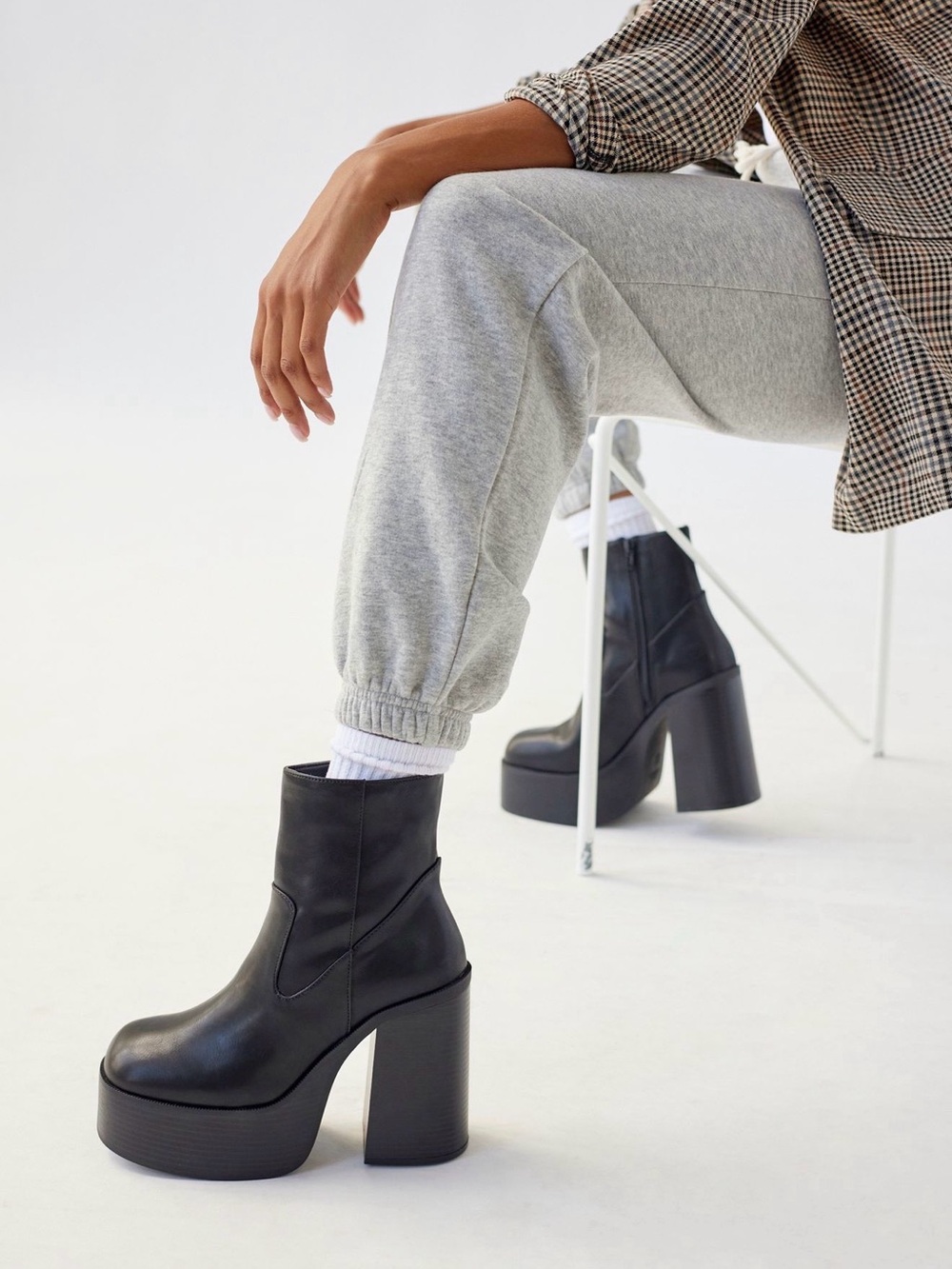 Urban Outfitters Black Platform Block Heel Ankle Boots